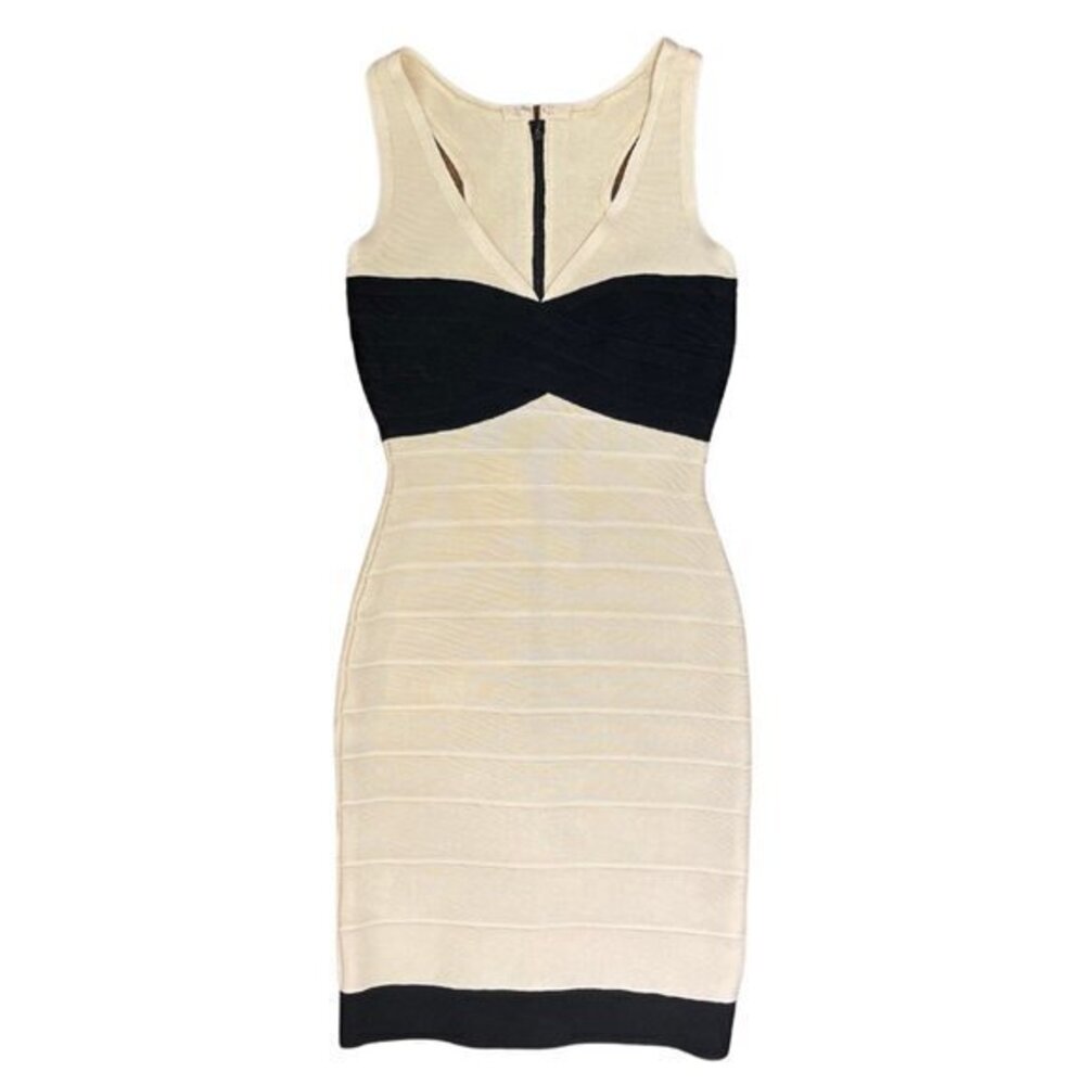 Herve Leger Color-Block V-Neck Bandage Dress - Size XS (NWTs)